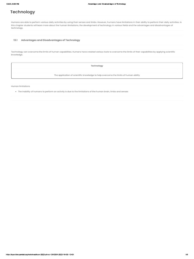 Advantages and Disadvantages of Technology | PDF