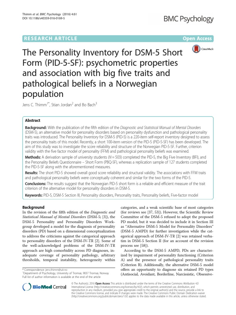 Personality Inventory For DSM | PDF | Personality Disorder | Diagnostic ...