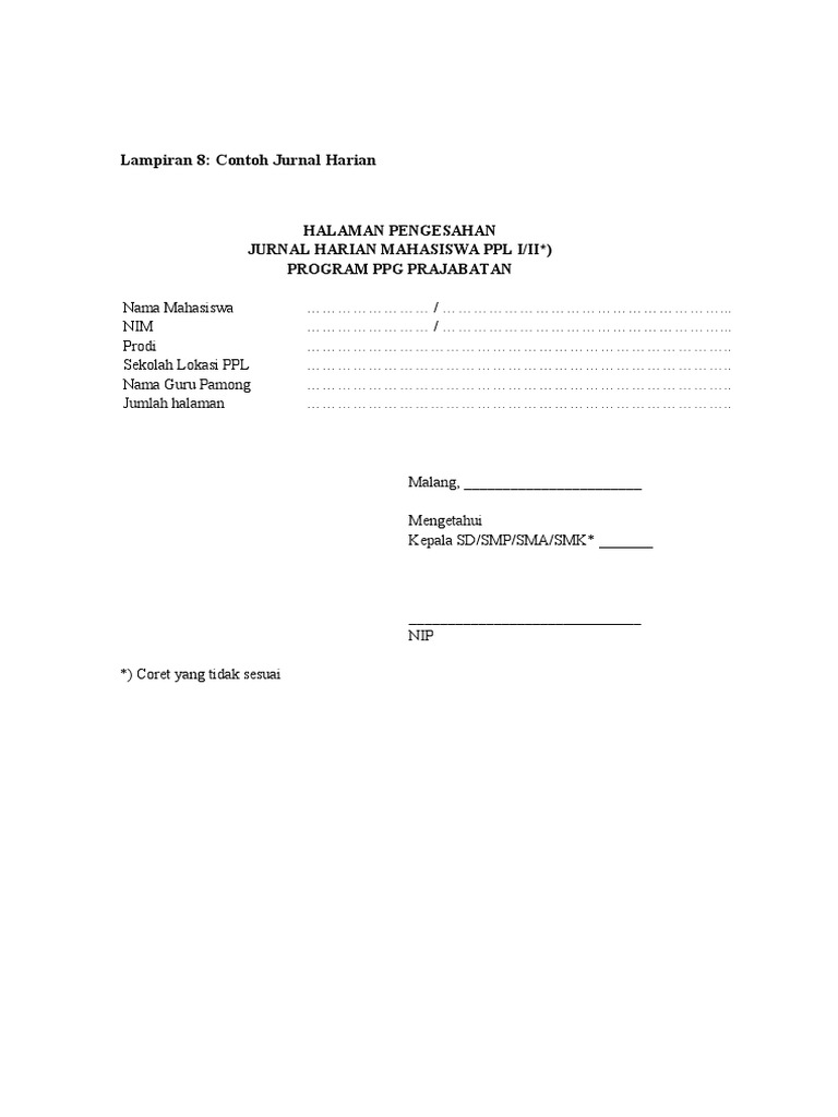 Lampiran 8 Contoh Jurnal Harian Pdf