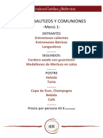 Menú Bodas Bautizos y Comuniones 2021-2022