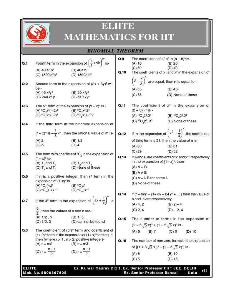 Binomial Theorem | Download Free PDF | Numbers | Arithmetic