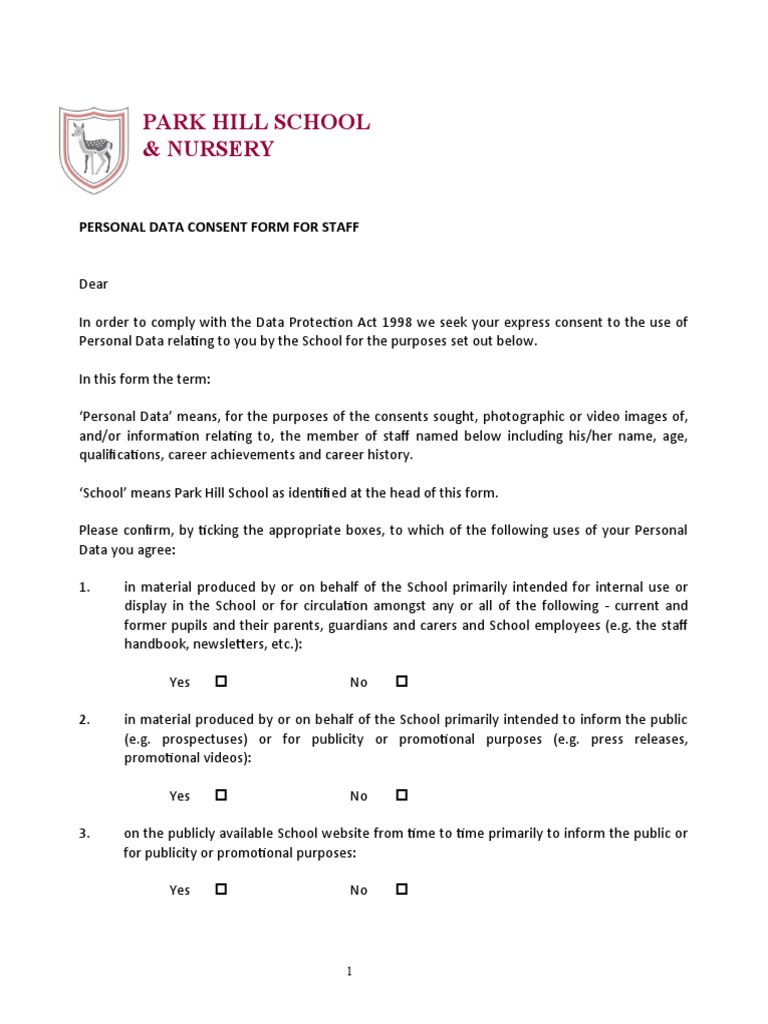 Personal Data Consent Form For Staff PDF