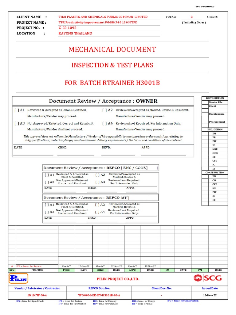 Inspection & Test Plans | PDF