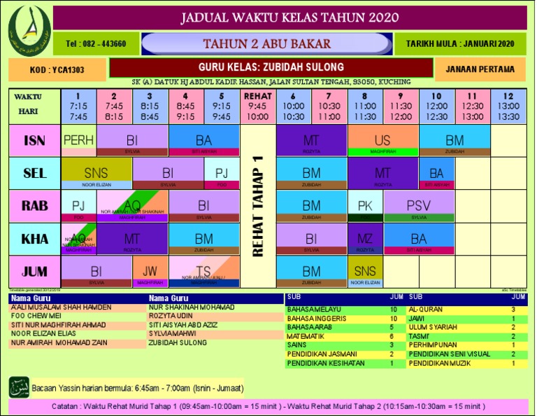 Jadual Kelas - Colour-7 | PDF
