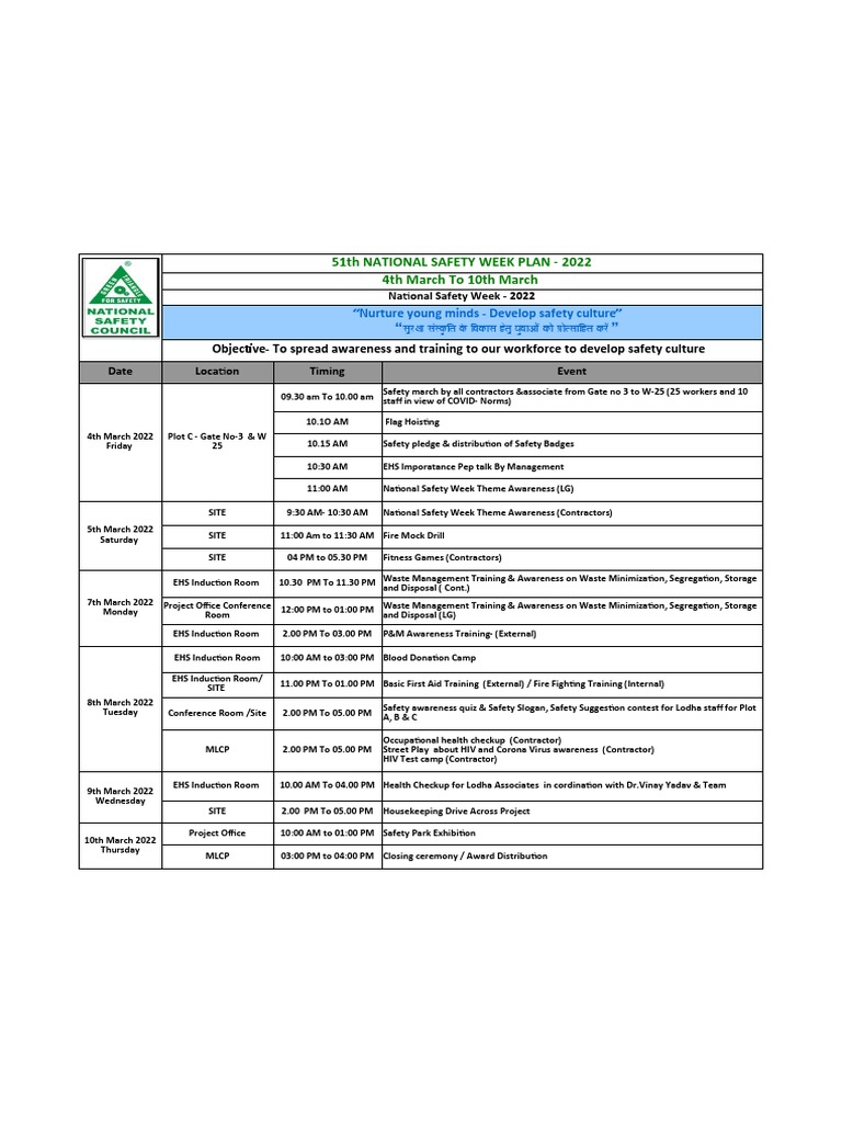National Safety Week Schedule PDF Health Sciences