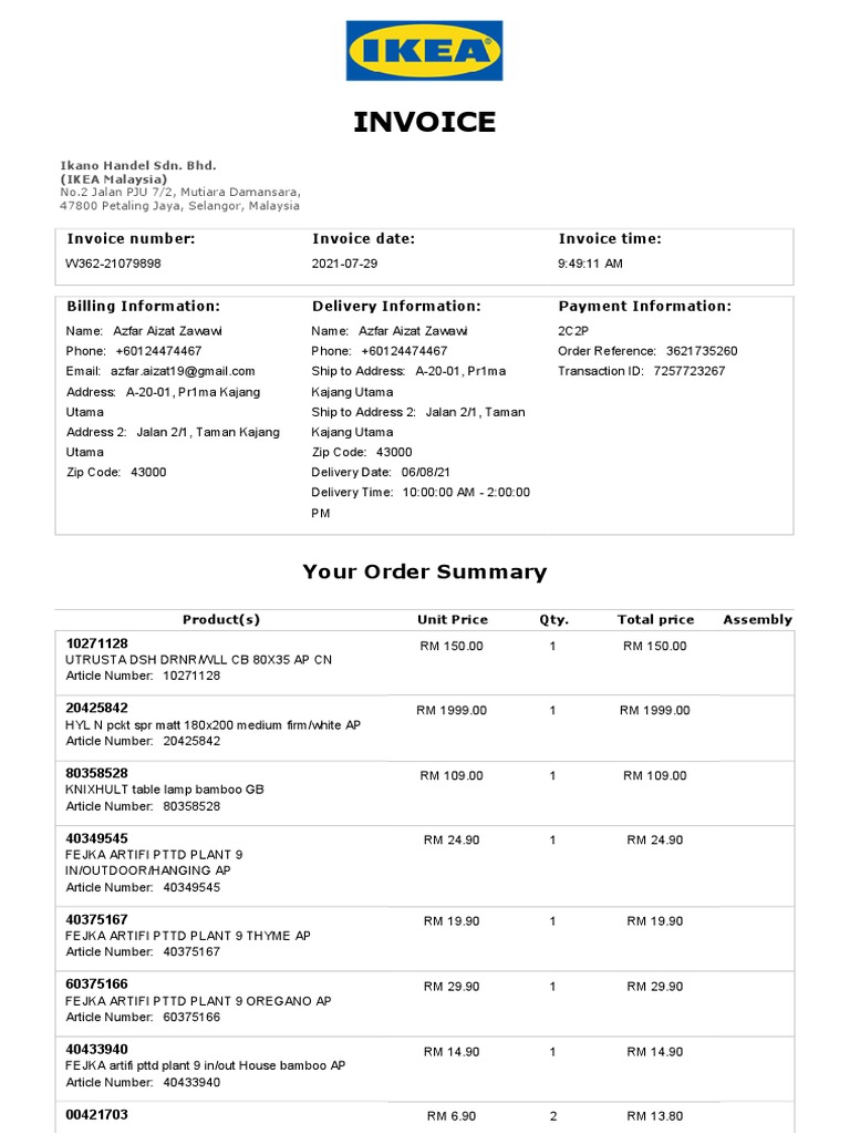 Web Order Invoice - W362-21079898 | PDF