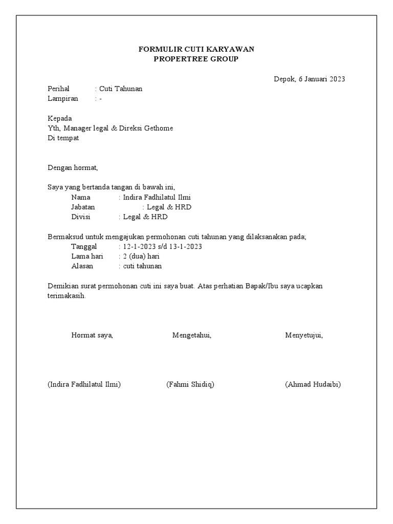 Formulir Cuti Karyawan Pdf