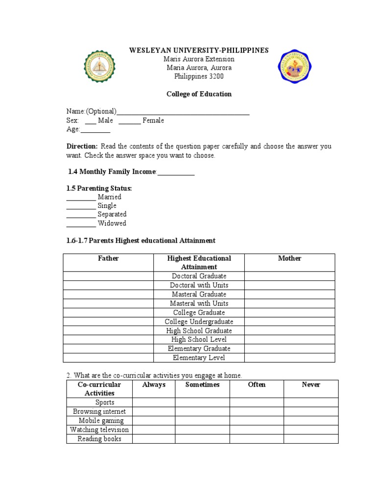 Co-Curricular Activities Survey for Kids | PDF