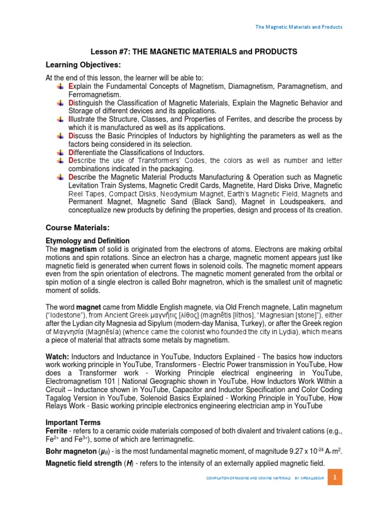 Magnetic Materials & Applications | PDF | Inductor | Ferromagnetism