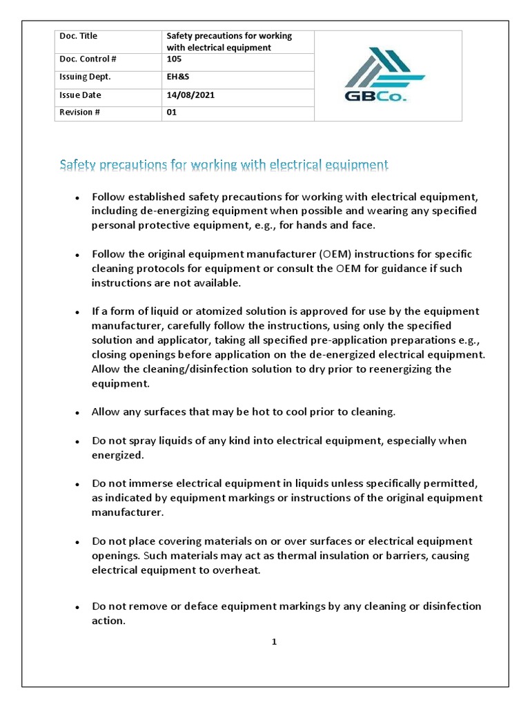 002 Safety Precaution For Working With Electrical Equip PDF