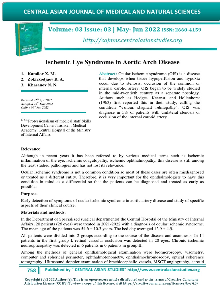 Ischemic eye syndrome in aortic arch disease pdf causes of death