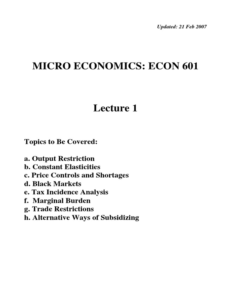 Micro Economics: Econ 601: Updated: 21 Feb 2007 | PDF | Economic ...