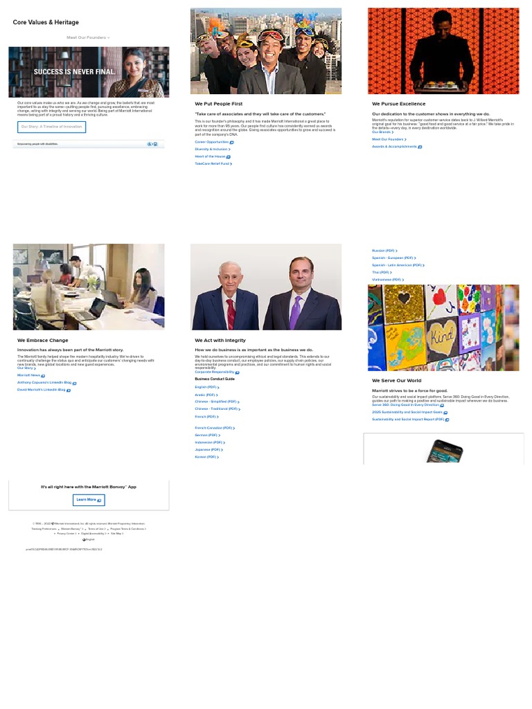 Core Values and Heritage Marriott International Corporate Values