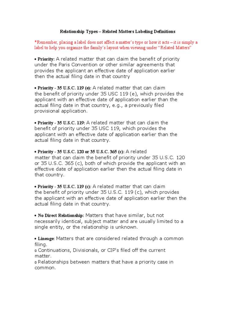 Relationship Types & Dates Definition PDF Priority Right Glossary