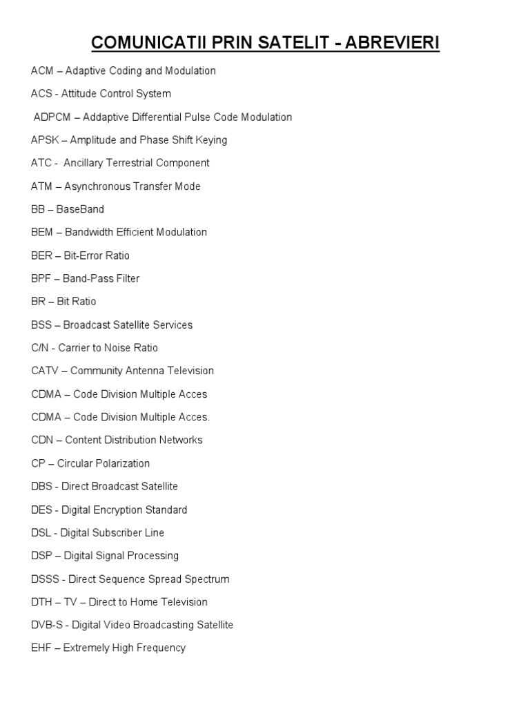 Key Abbreviations and Acronyms Used in Satellite Communications PDF