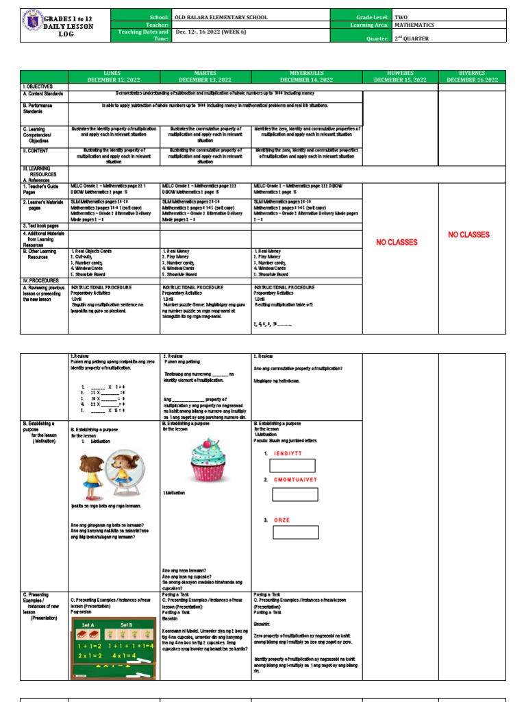 DLL Mathematics-2 Q2 Week6 | PDF | Multiplication | Behavior Modification