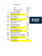 Cost Sheet Format