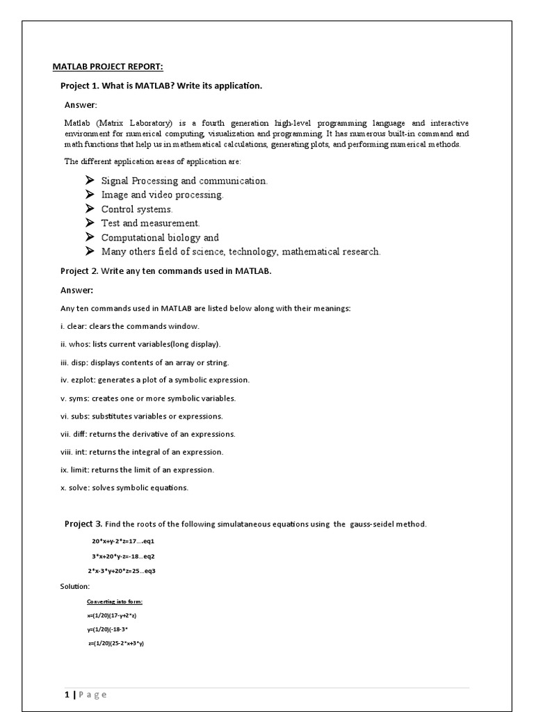 Matlab Project Report Viva Set Pk1 PDF Matlab Integral