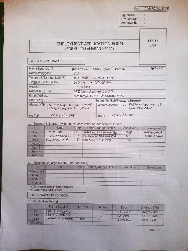 Employment Application Form | PDF