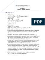 X CBSE Quadratic Equations Assignment