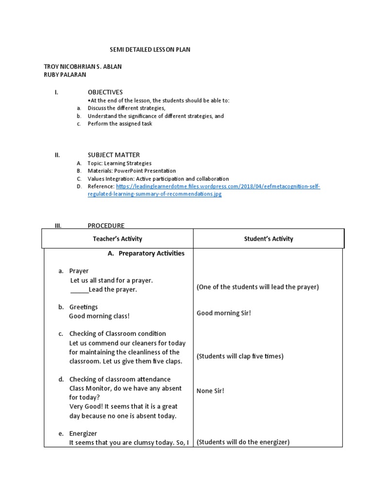Semi Detailed Lesson Plan | PDF | Self-Improvement