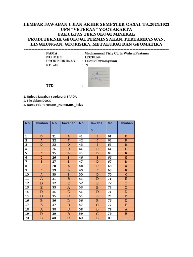 Lembar Jawab UAS-Fisika Dasar | PDF