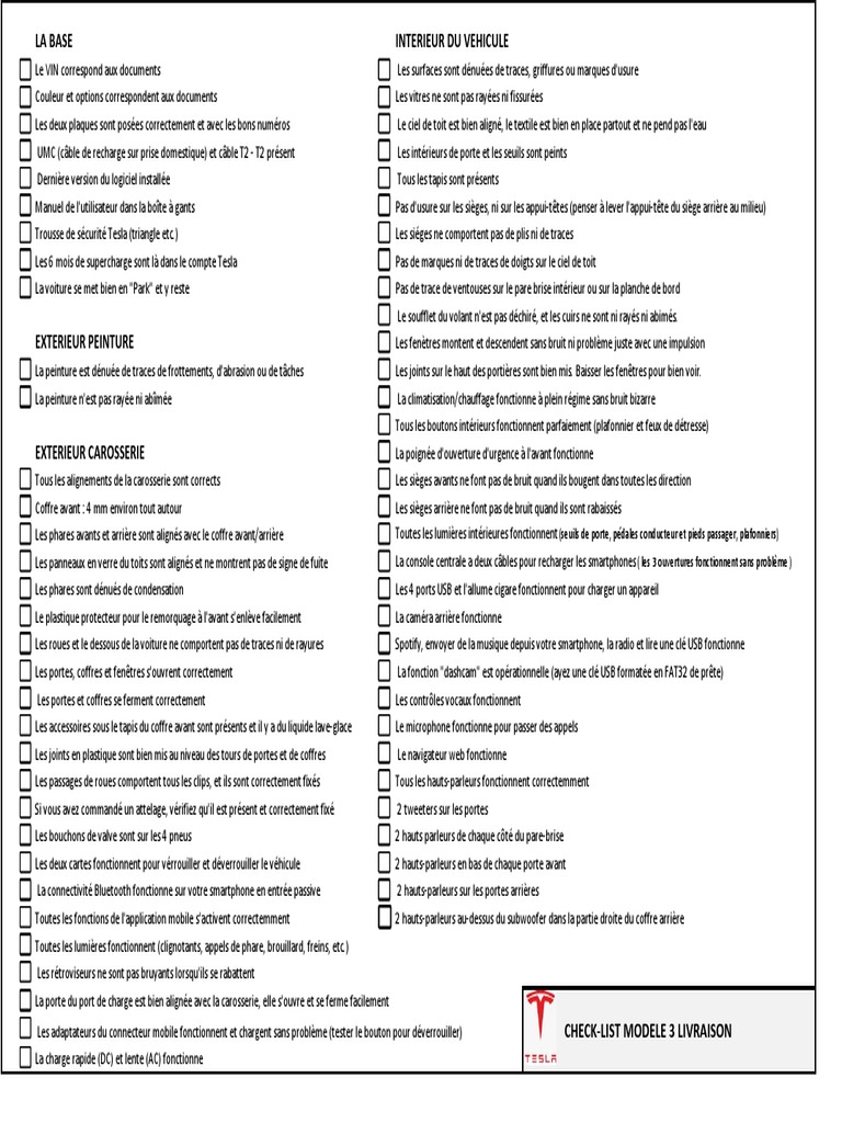 Check List Tesla | PDF | Industrie automobile | Technologie des véhicules