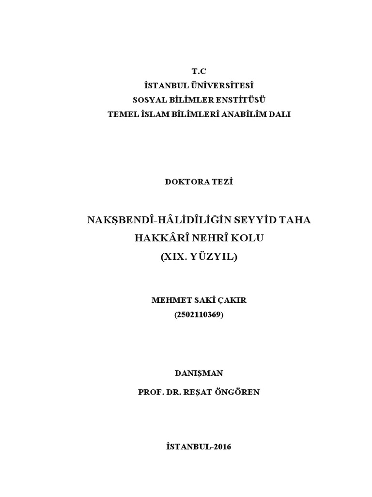 Nakşi Halidi Nehri Tarikatı Tez 54680 | PDF