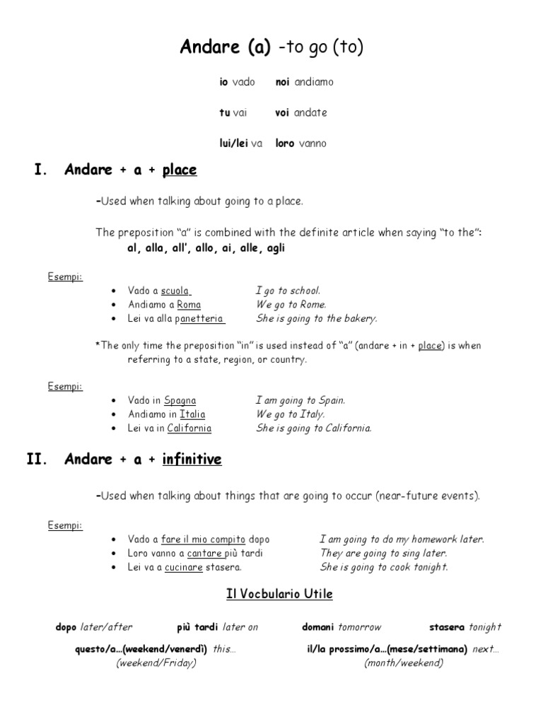 Il Verbo Andare | PDF
