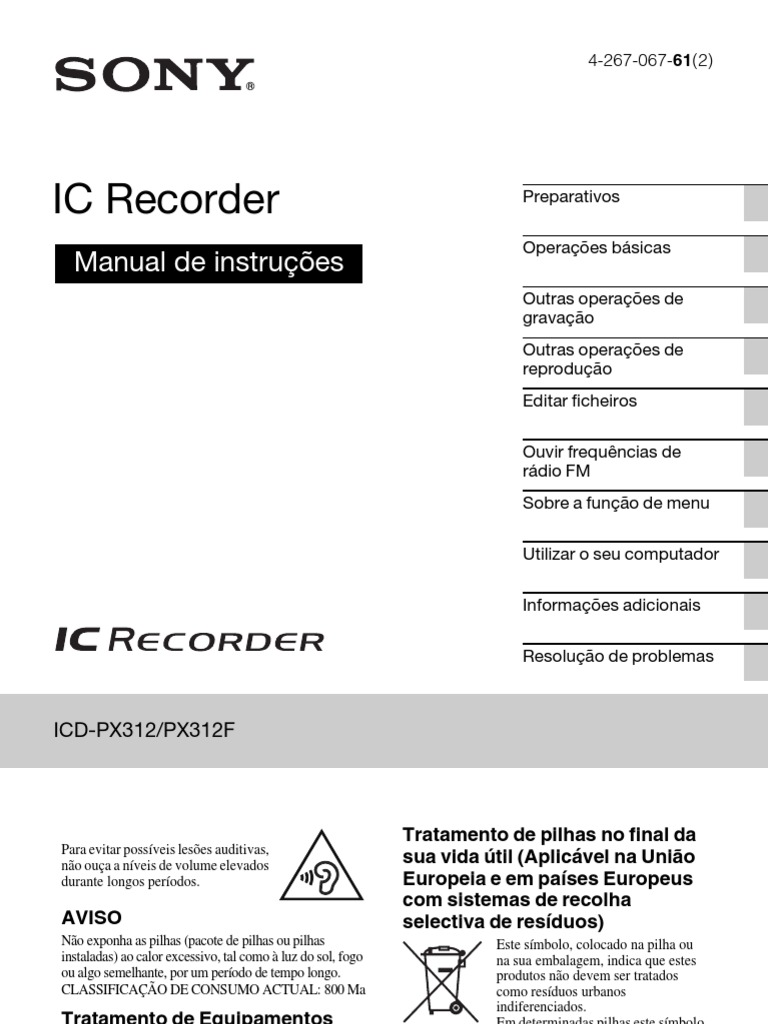 manual instrução icd px312 | Gravador de Áudio | Armazenamento de Dados