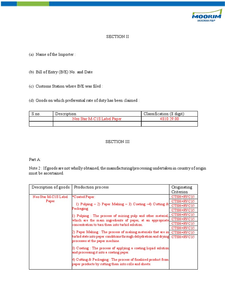 FTA Form Details Reqd From Supplier - Moorim P&P - 4810.29 - Kanodia ...