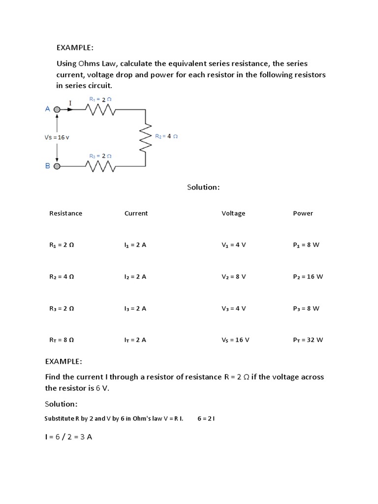 Examples 13 1 Ohms Law PDF Resistor Series And Parallel Circuits