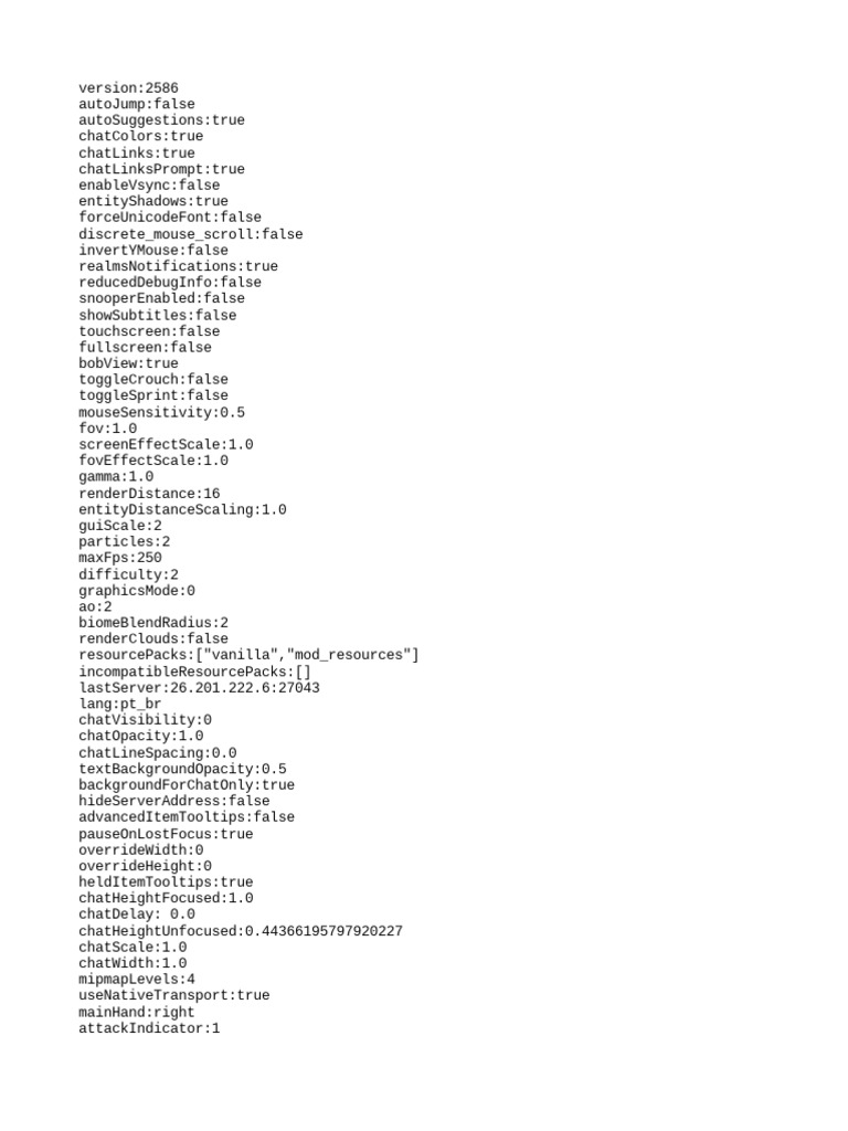 Minecraft Game Settings Configuration | PDF | Games & Activities