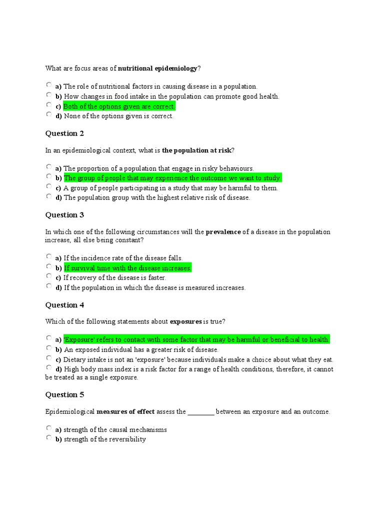 Epidemiology MCQ PDF Epidemiology Risk