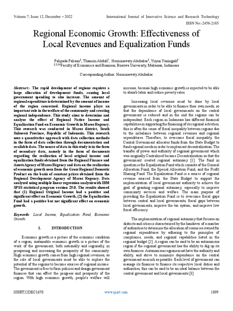 Regional Economic Growth Effectiveness of Local Revenues and