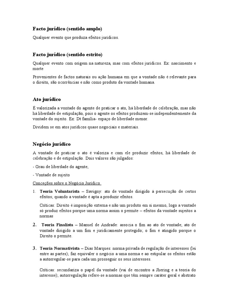 Facto, Ato e Negócio Jurídico | PDF | Direito Civil (sistema jurídico ...