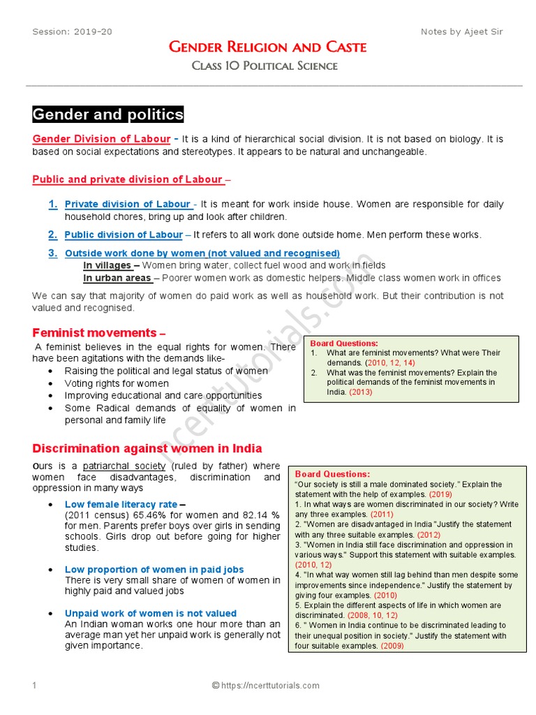 Gender Religion and Caste | PDF | Woman | Caste