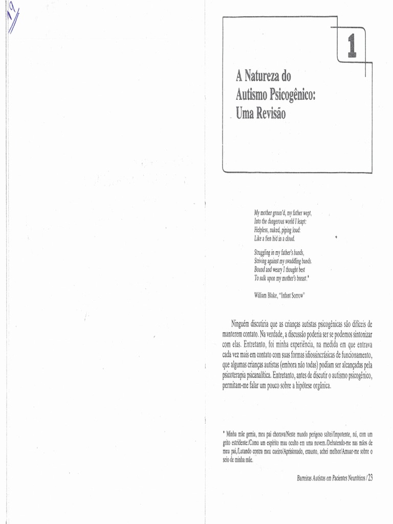 Barreiras Autistas em Pacientes Neuróticos - Cap 1 e 2 | PDF