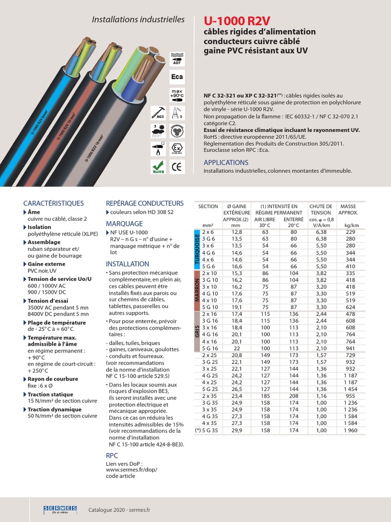 Fiche technique câble U-1000 R2V | PDF | Génie du bâtiment | Matière ...