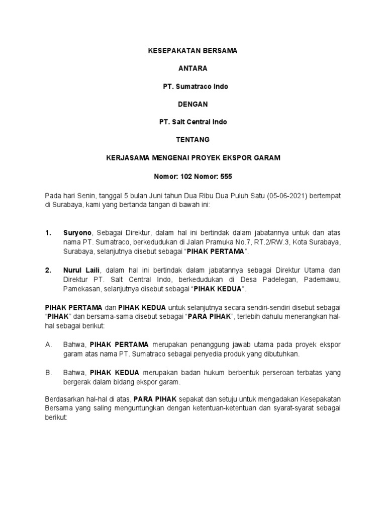Contoh sales contract ekspor garam pdf