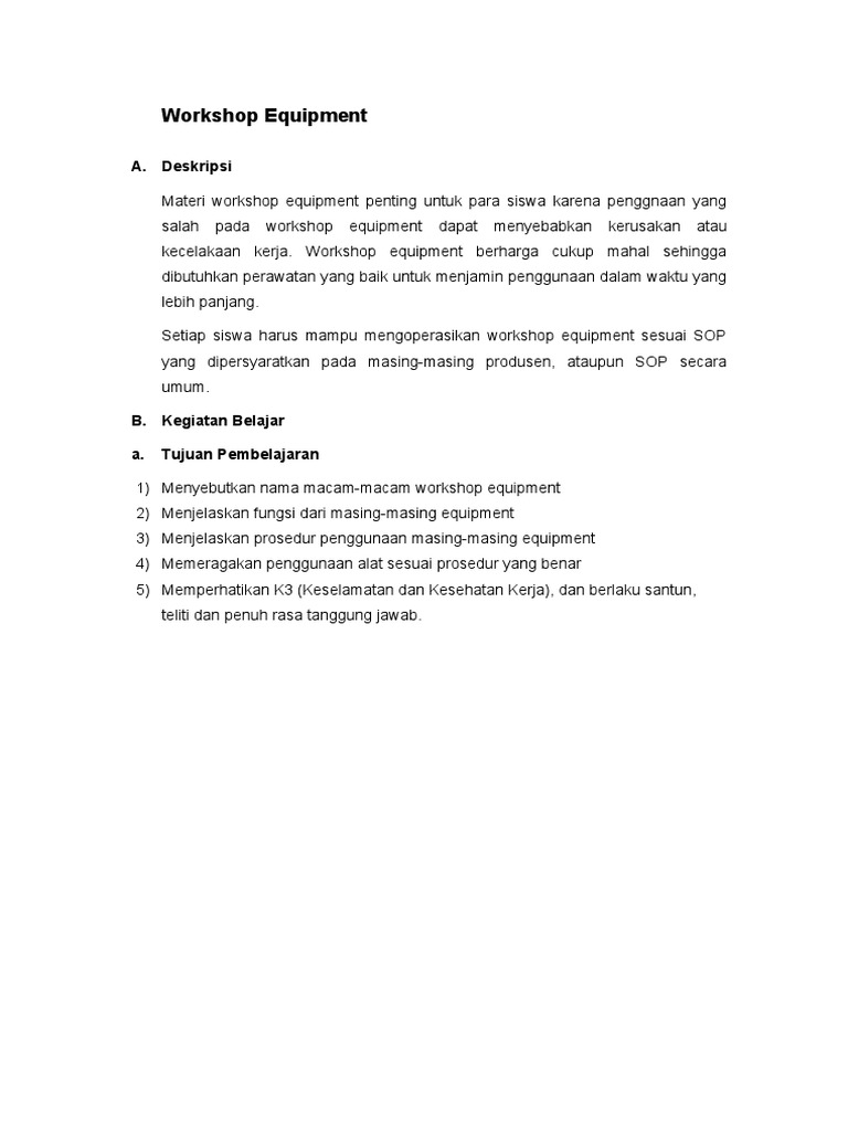 Workshop Equipment | PDF | Bisnis | Komputer