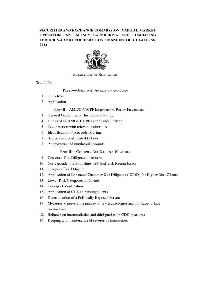 SEC AML CFT Regulations 2022 | PDF | Money Laundering | Regulatory ...