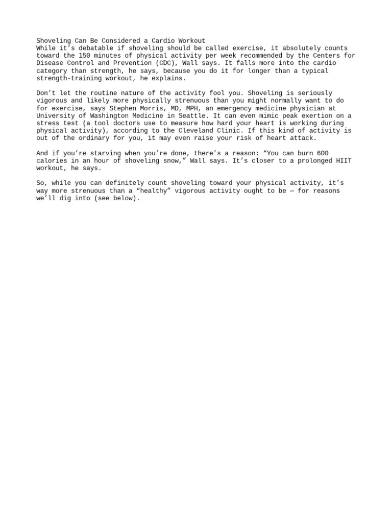 Shoveling Can Be Considered A Cardio Workout PDF