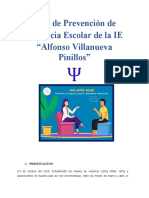 Plan de Prevención de Violencia Escolar de La IE "Alfonso Villanueva Pinillos"
