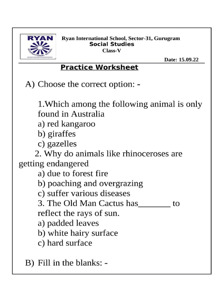 Class 5 SST Sample Paper | PDF