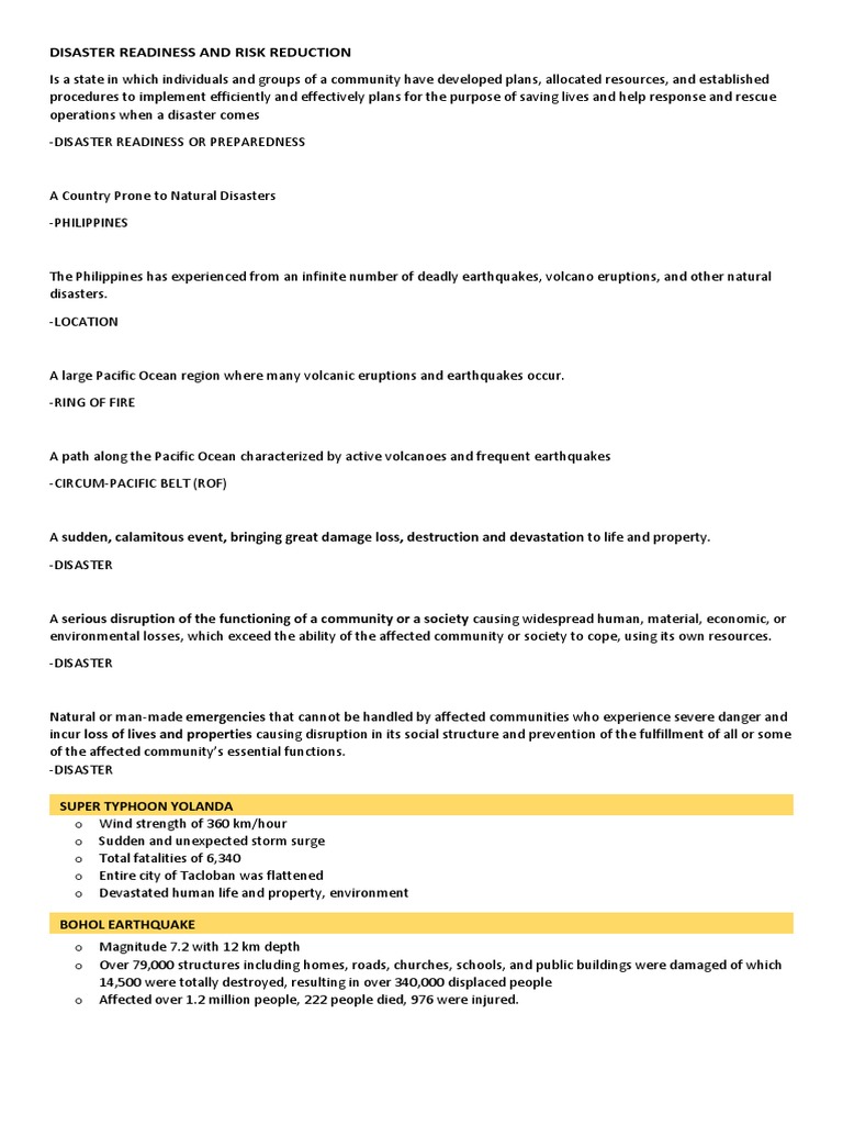 Disaster Readiness And Risk Reduction Pdf Hazards Natural Disasters