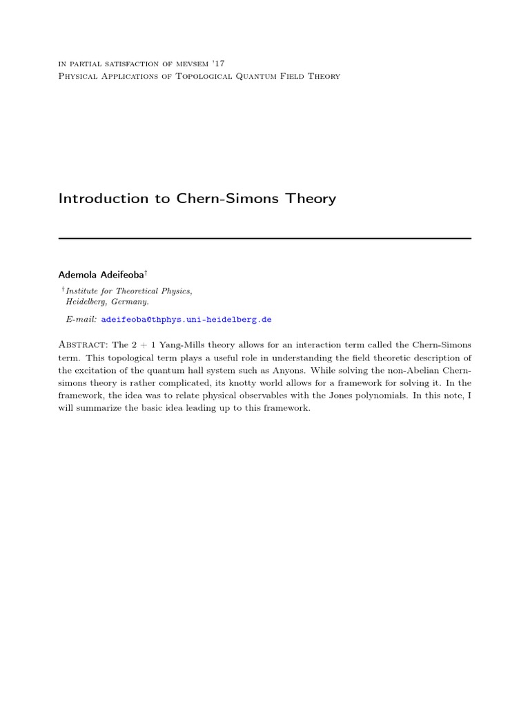 Chern Simon PDF Gauge Theory Quantum Field Theory