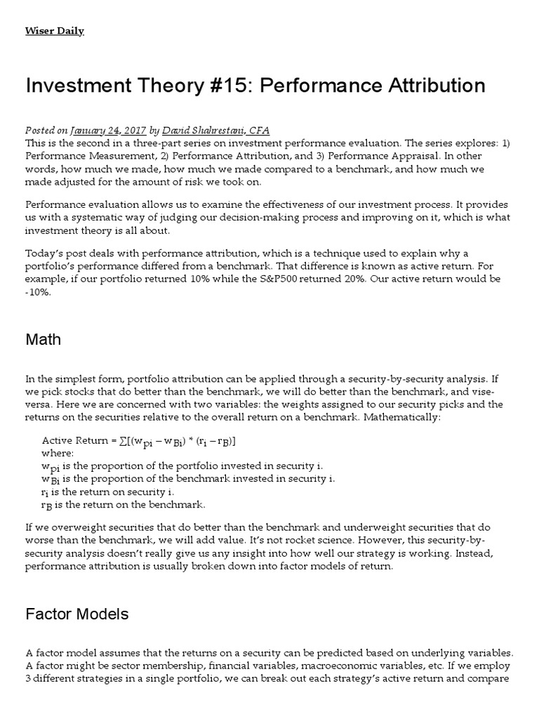 Investment Theory 15 Performance Attribution Wiser Daily PDF