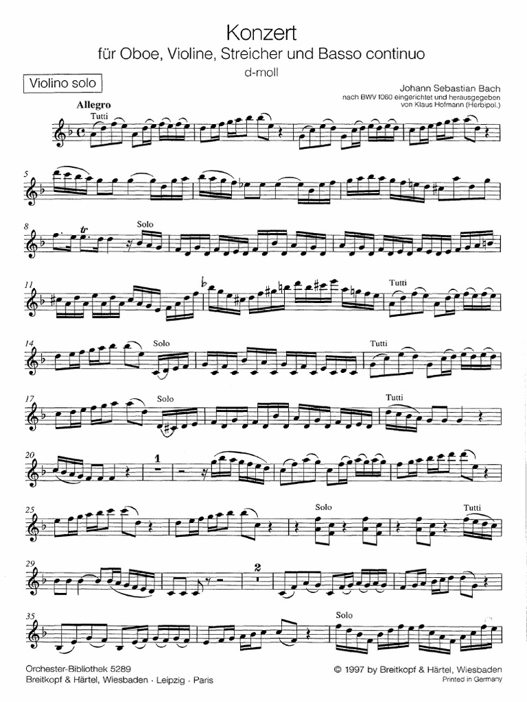 Bach J.S. ViolinOboe Concerto BWV 1060 Complete Parts & Score PDF