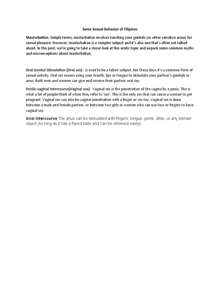 Some sexual behavior of filipinos masturbation simple terms